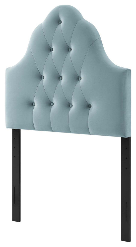 Contemporary Modern Twin Size Tufted Headboard, Velvet Fabric, Light Blue