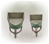 Green Rustic Wheelbarrow Garden Planter-Asst Master Pack of 2