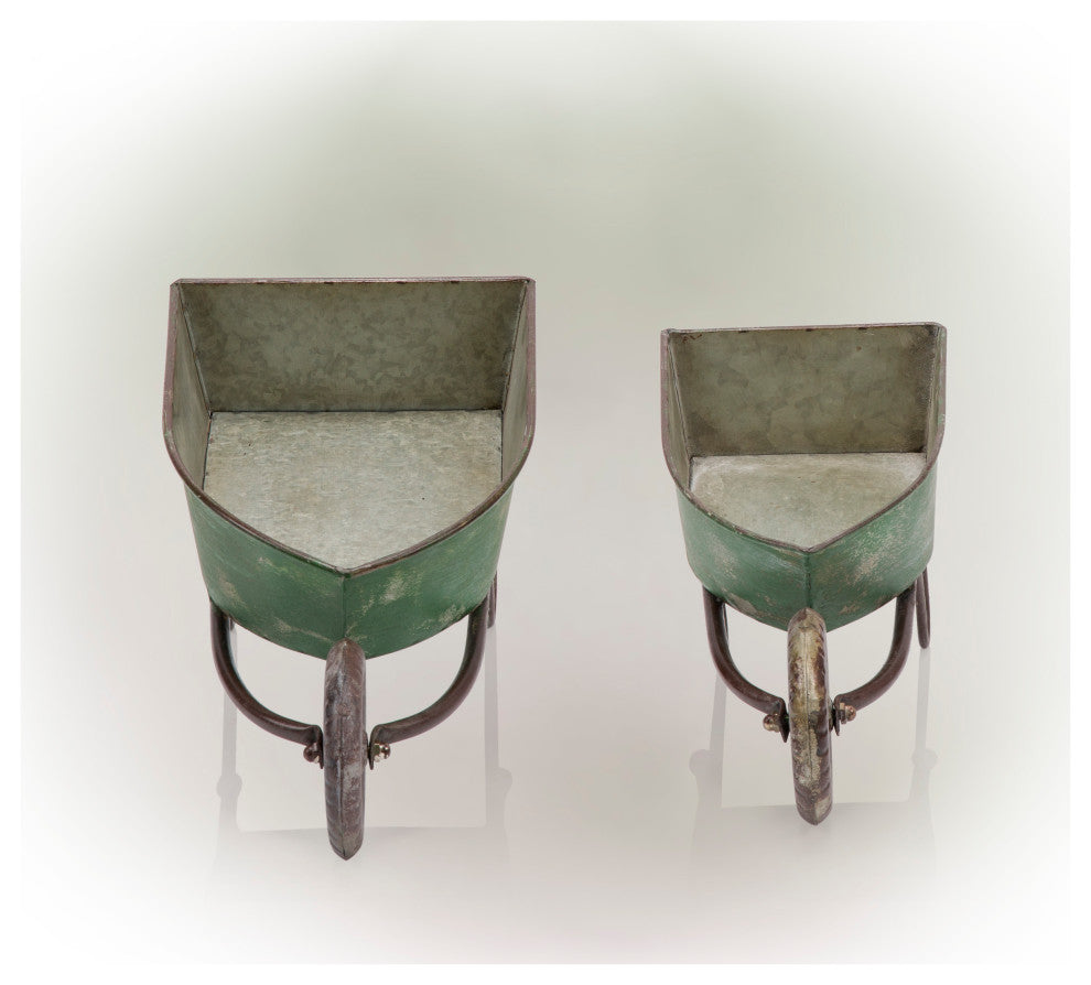 Green Rustic Wheelbarrow Garden Planter-Asst Master Pack of 2