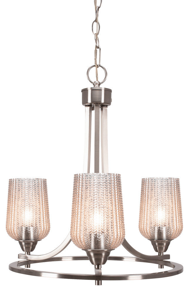 Paramount Uplight 3-Light Chandelier, Brushed Nickel, 5" Silver Textured Glass
