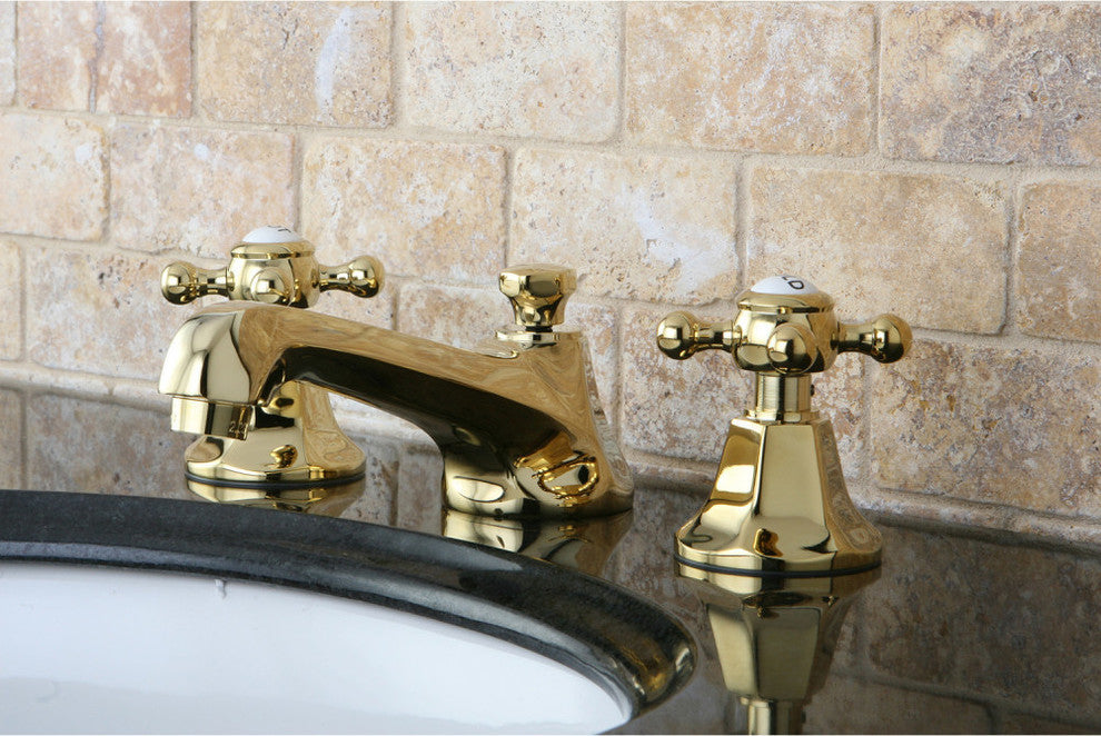 Kingston Brass Widespread Bathroom Faucet With Brass Pop-Up, Polished Brass