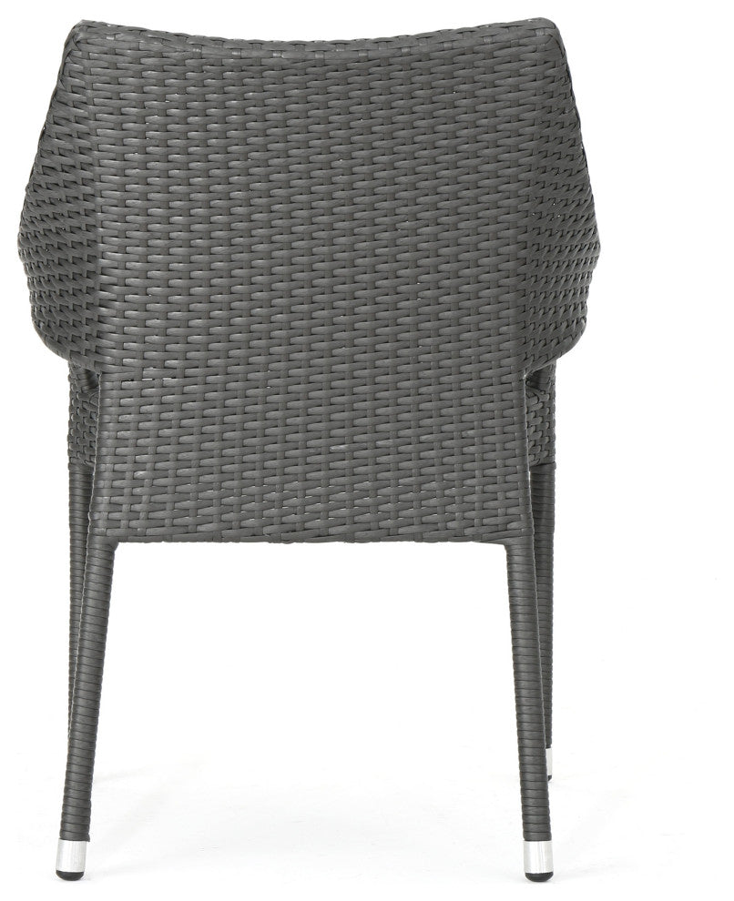 GDF Studio 5-Piece Nix Outdoor Wood and Wicker Dining Set, Gray Finish/Gray