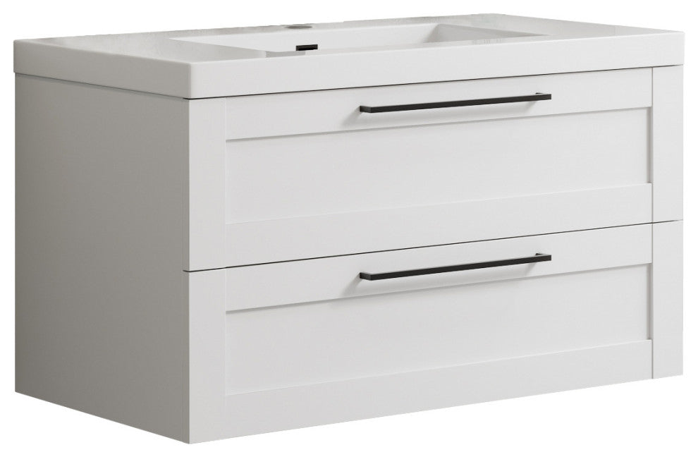 The Cosmo Wall Mounted Modern Bathroom Vanity, White, 36"