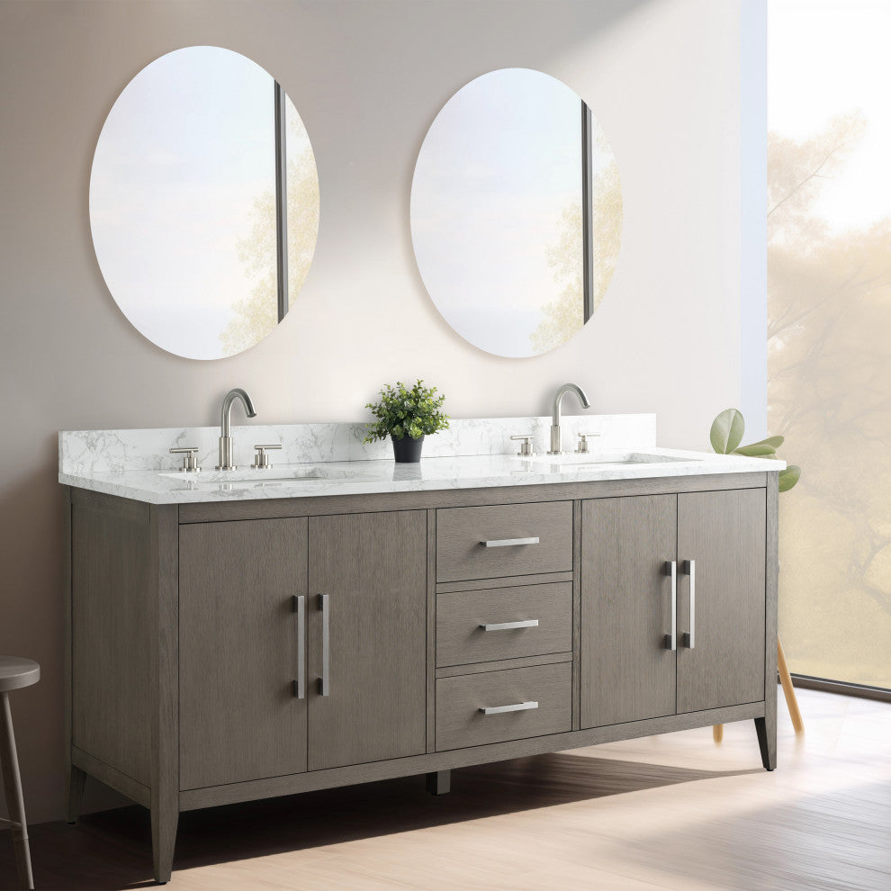 Vanity Art Bathroom Vanity With Sink, Driftwood Gray, 72", Double Sink, Brushed Nickel