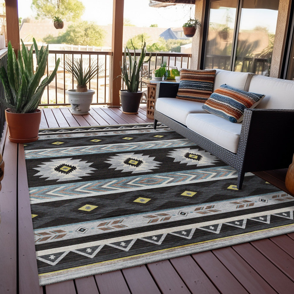 Indoor/Outdoor Phoenix PH3 Black Machine Washable 8' x 10' Rug