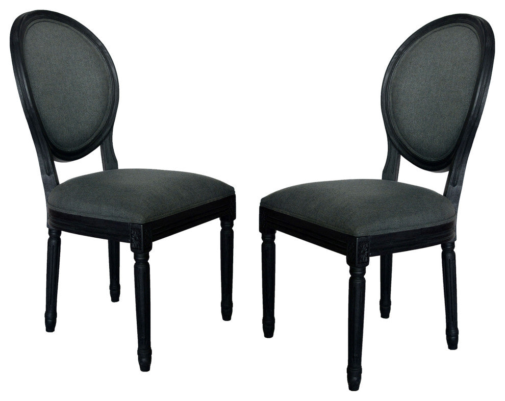 GDF Studio Babbs Traditional Fabric Dining Chairs, Set of 2, Dark Gray/Black