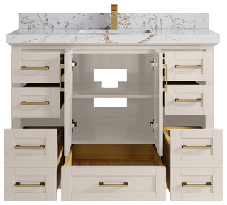 Boston 48" Single Sink Bath Vanity in Fine Grain 2" Viola Gold