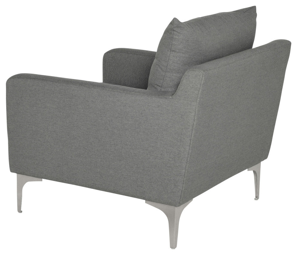 Anders Single Seat Armchair in Slate Grey Velour and Stainless Steel Legs