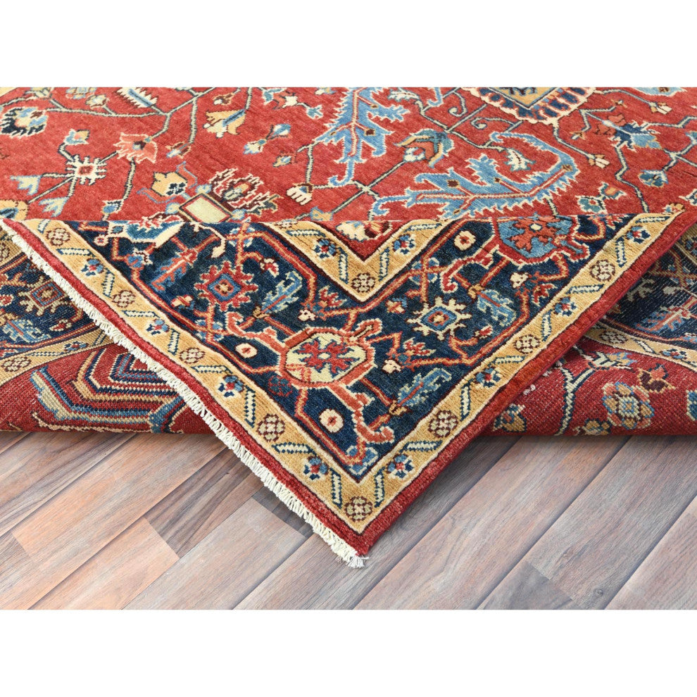 Imperial Red Afghan Peshawar Heriz Wool Hand Knotted Oriental Rug, 6'1"x9'1"