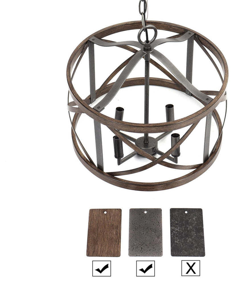 LNC Distressed Farmhouse Drum Cage Chandelier, Black, 4 Lights
