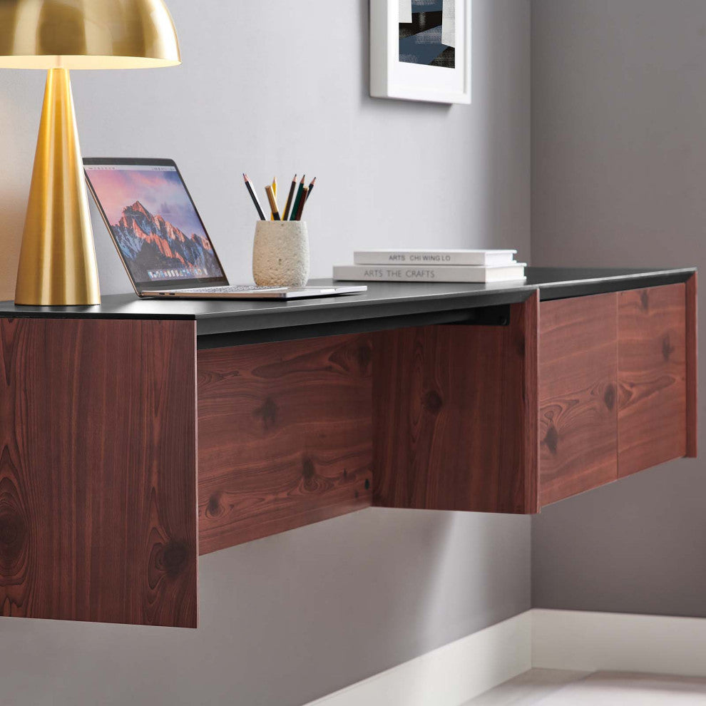Kinetic 49" Wall-Mount Office Desk With Cabinet and Shelf, Black Cherry