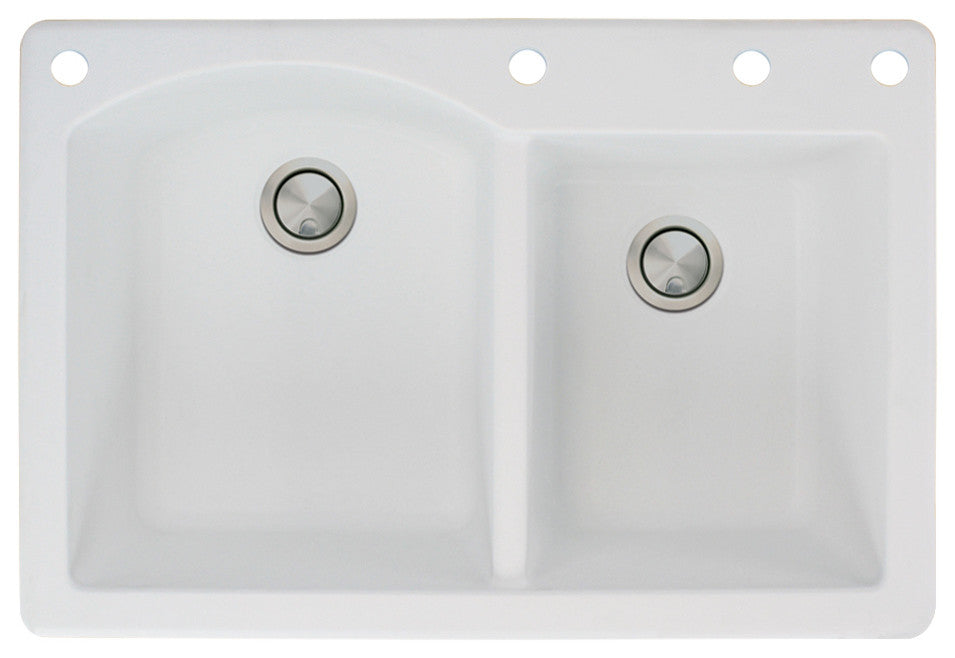 Aversa 33" silQ Granite Drop-in Double Bowl Kitchen Sink with 4 Holes in White