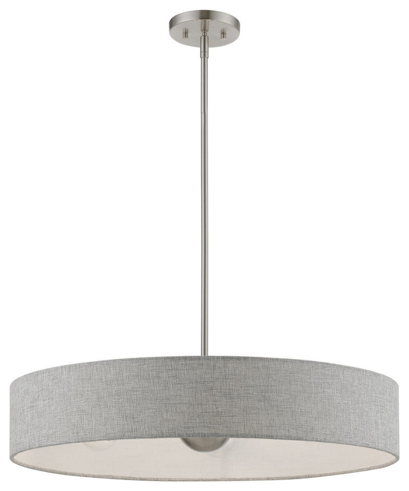 Elmhurst 5 Light Brushed Nickel With Shiny White Accents Large Drum Pendant