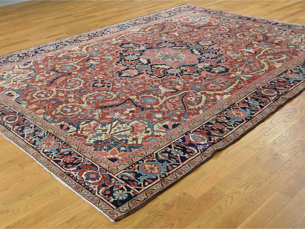 Antique Persian Heriz Handmade Mint Condition Oriental Rug, 8'6"x11'7"