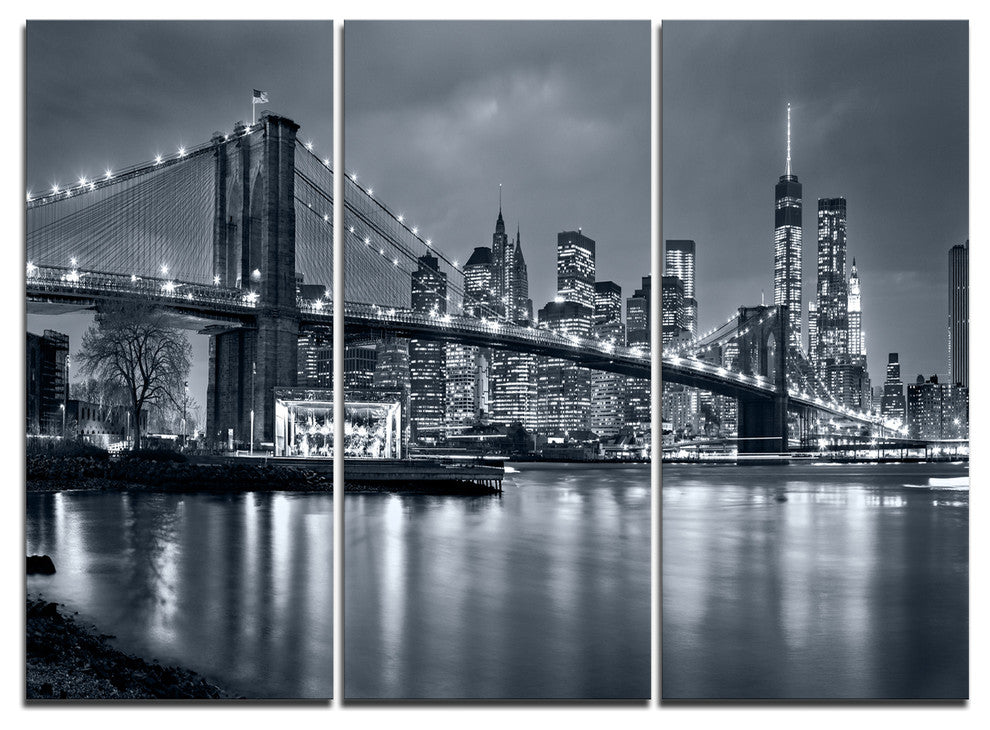 "Panorama New York City at Night" Canvas Print, 3 Panels, 36"x28"