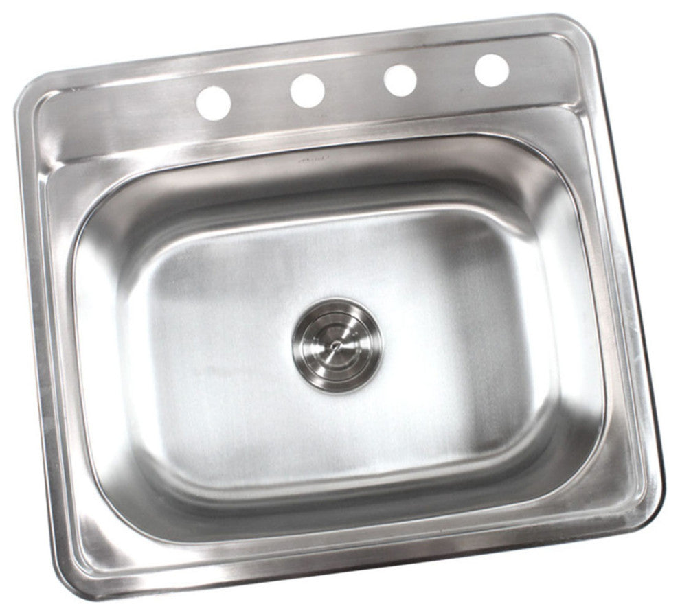 Topmount Stainless Steel 25"x22"x9" 4-Hole Single Bowl Kitchen Sink With Faucet