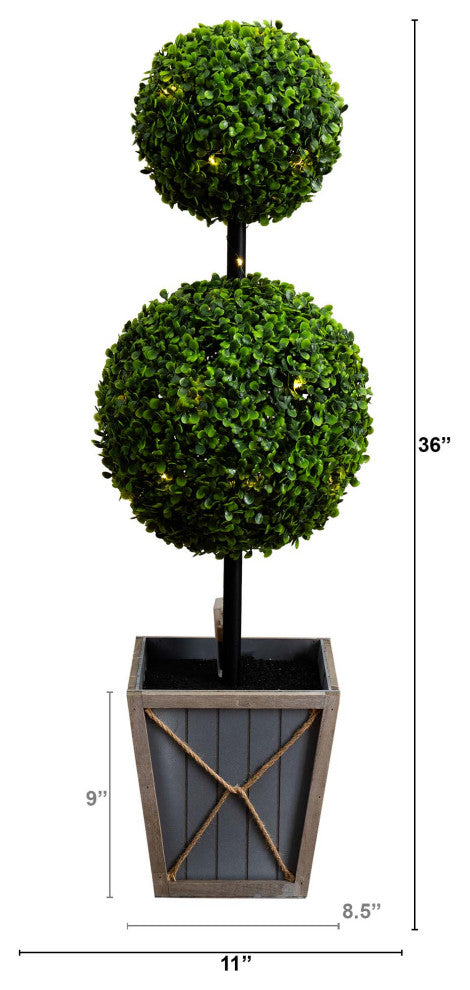 3ft. UV Resistant Prelit Artificial Double Ball Boxwood Topiary, Planter