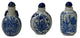 3 Piece Chinese Porcelain Snuff Bottle With Blue White Flower Graphic Hws2455