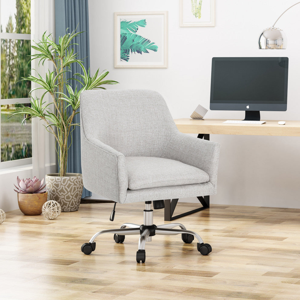 GDF Studio Morgan Mid-Century Modern Fabric Home Office Chair with Chrome Base, Beige