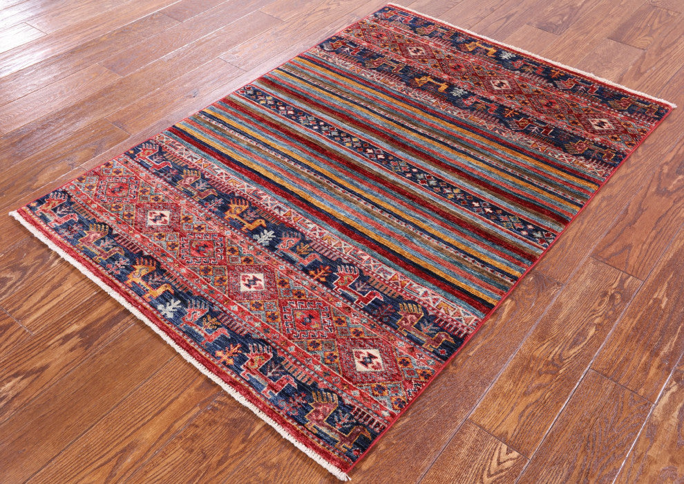 Hand Knotted Tribal Persian Gabbeh Wool Rug 3' 3" X 4' 9" Q8036