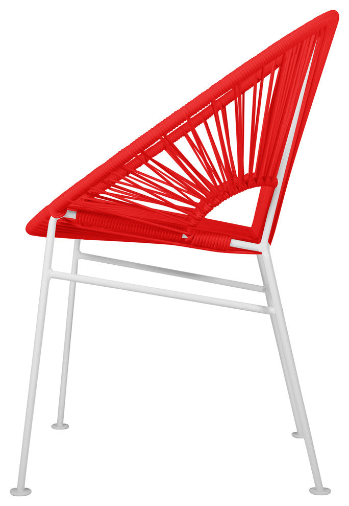 Concha Indoor/Outdoor Handmade Dining Chair, Red Weave, White Frame