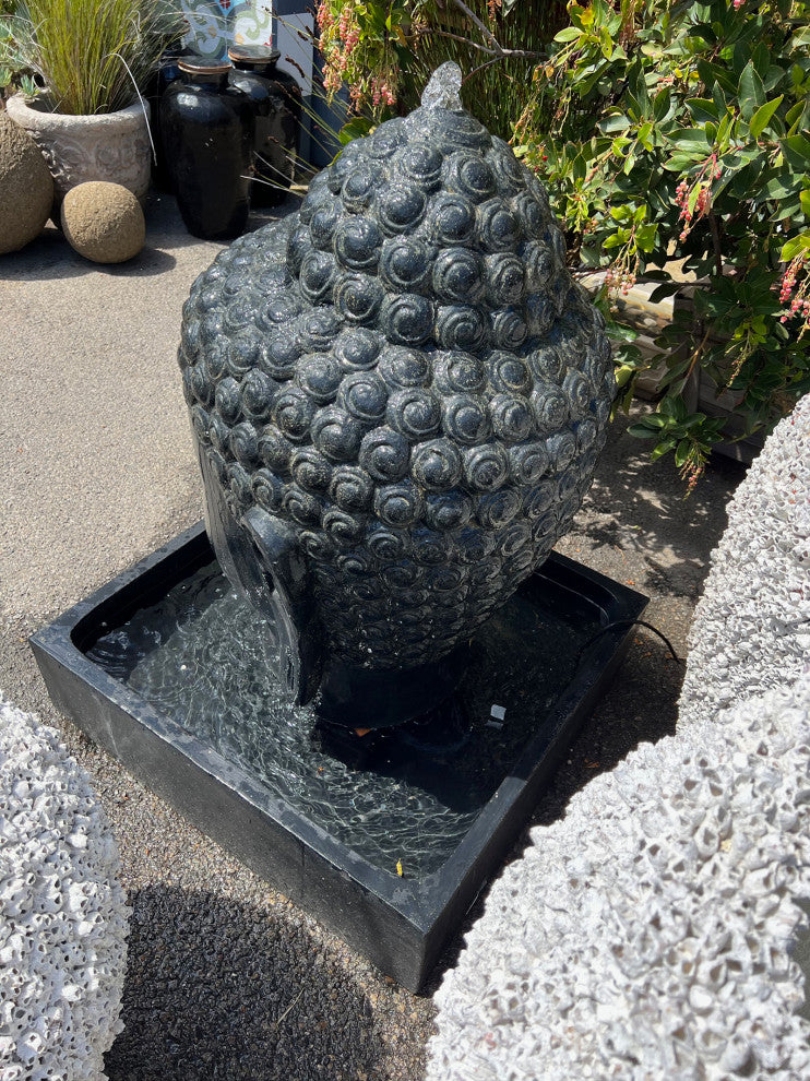 Cast Faux Stone Buddha Head Fountain
