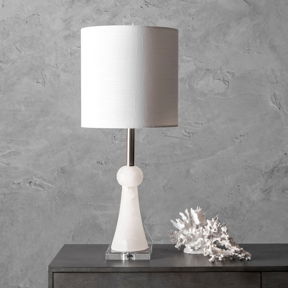 Nuloom 30" Alabaster Pawn Spire Linen Shade Off White, 3-Way Switch Table Lamp
