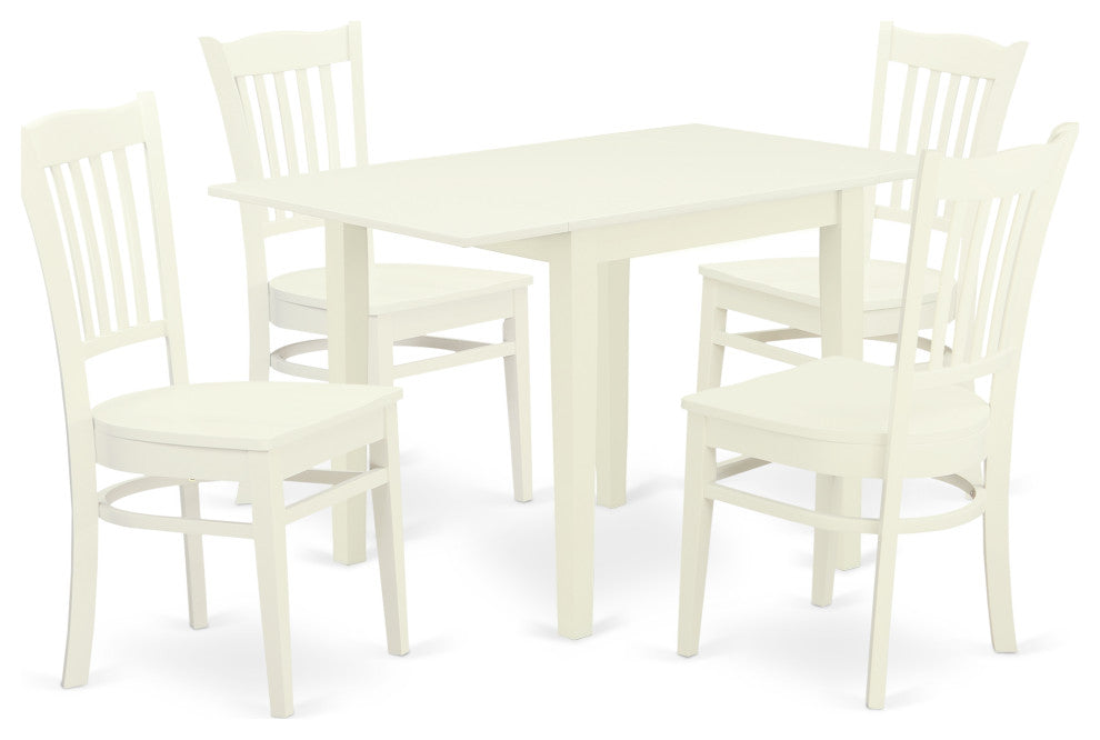 5Pc Dinette Set, Dining Table, 4 Dining Chair, Hard Wood Seat, Linen White