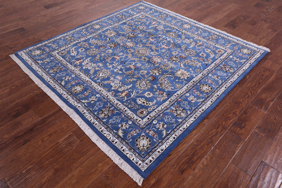 6' Square Wool & Silk Persian Nain Hand Knotted Rug - Q14896