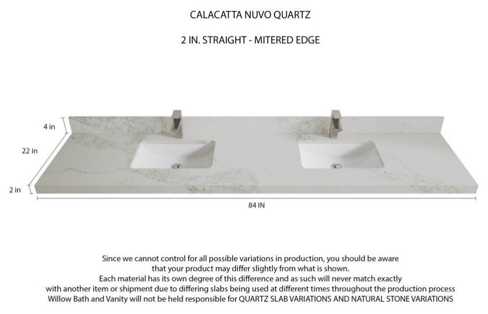 Alys Teak 84 Double Sink Bathroom Vanity Whitewashed 2" Calacatta Nuvo