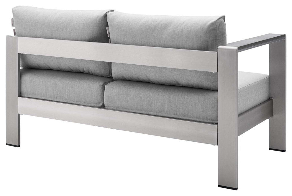 Lounge Loveseat Sofa, Sunbrella, Fabric, Aluminum, Silver Gray, Outdoor
