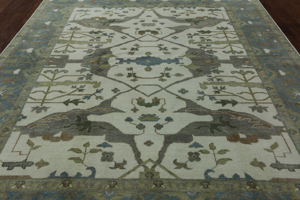 Turkish Oushak Hand-Knotted Ivory Oriental Wool Rug, 8'x10'