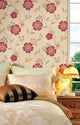 Flowers and Butterflies Wallpaper, Ivory