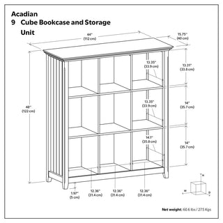 Acadian SOLID WOOD 9 Cube Bookcase and Storage Unit, Black