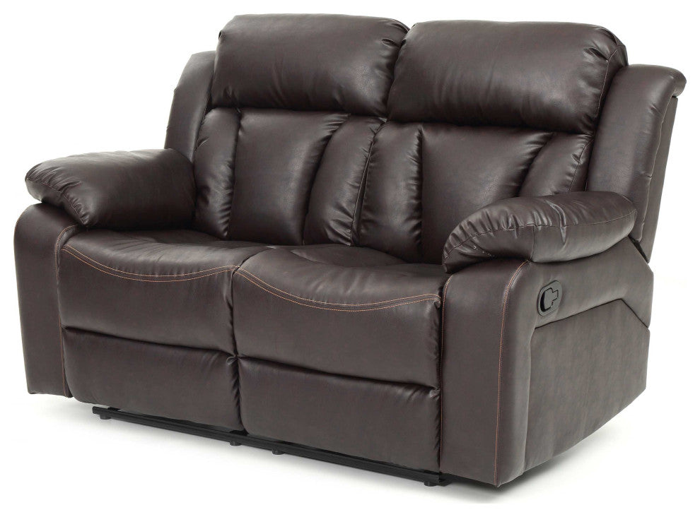 Daria 62 in. W Flared Arm Faux Leather Straight Reclining Sofa, Dark Brown