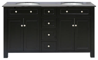 62" Double Sink Vanity Wood-Black-Black Galaxy Top