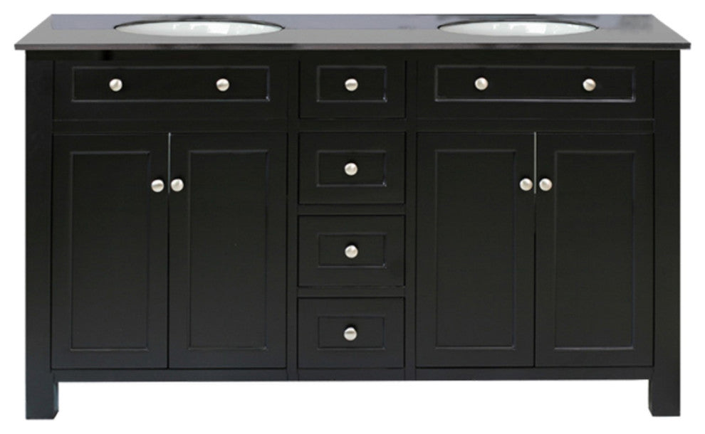 62" Double Sink Vanity Wood-Black-Black Galaxy Top