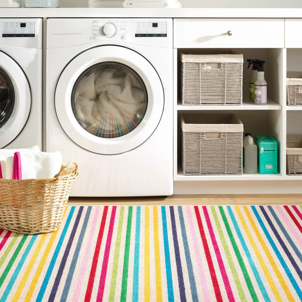 Dash & Albert Rainbow Stripe Multi Machine Washable Rug, Multi, Runner-2'6" x 8'