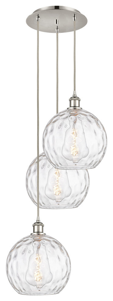 Athens Multi-Pendant, Polished Nickel, Clear Water Glass