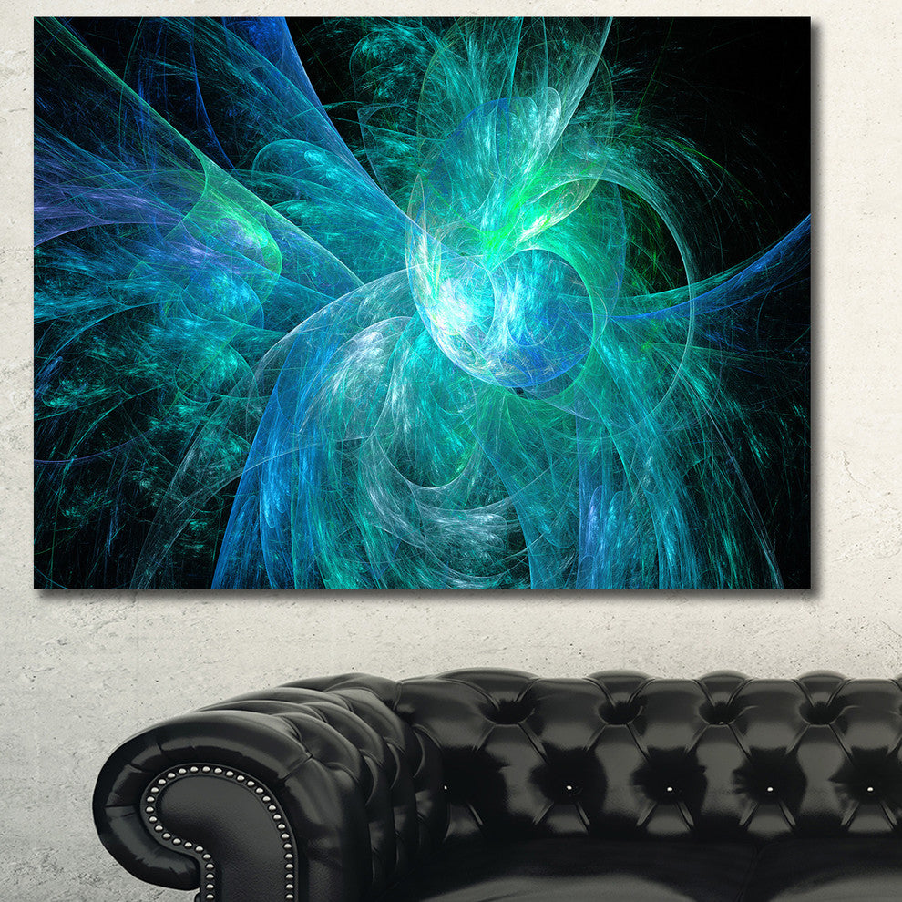 Blue on Black Fractal Illustration, Abstract Canvas Art Print, 60x40