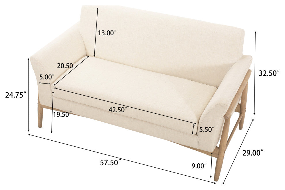 Salsa Uphostered Elm Wood Frame Loveseat, Beige