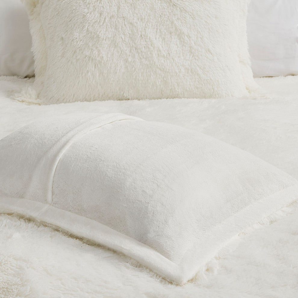 Intelligent Design Malea Shaggy Fur Duvet Cover Set, Ivory