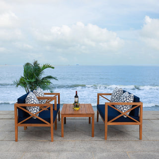 Safavieh Nunzio 4 Piece Indoor-Outdoor Set with Accent Pillows, White/Navy