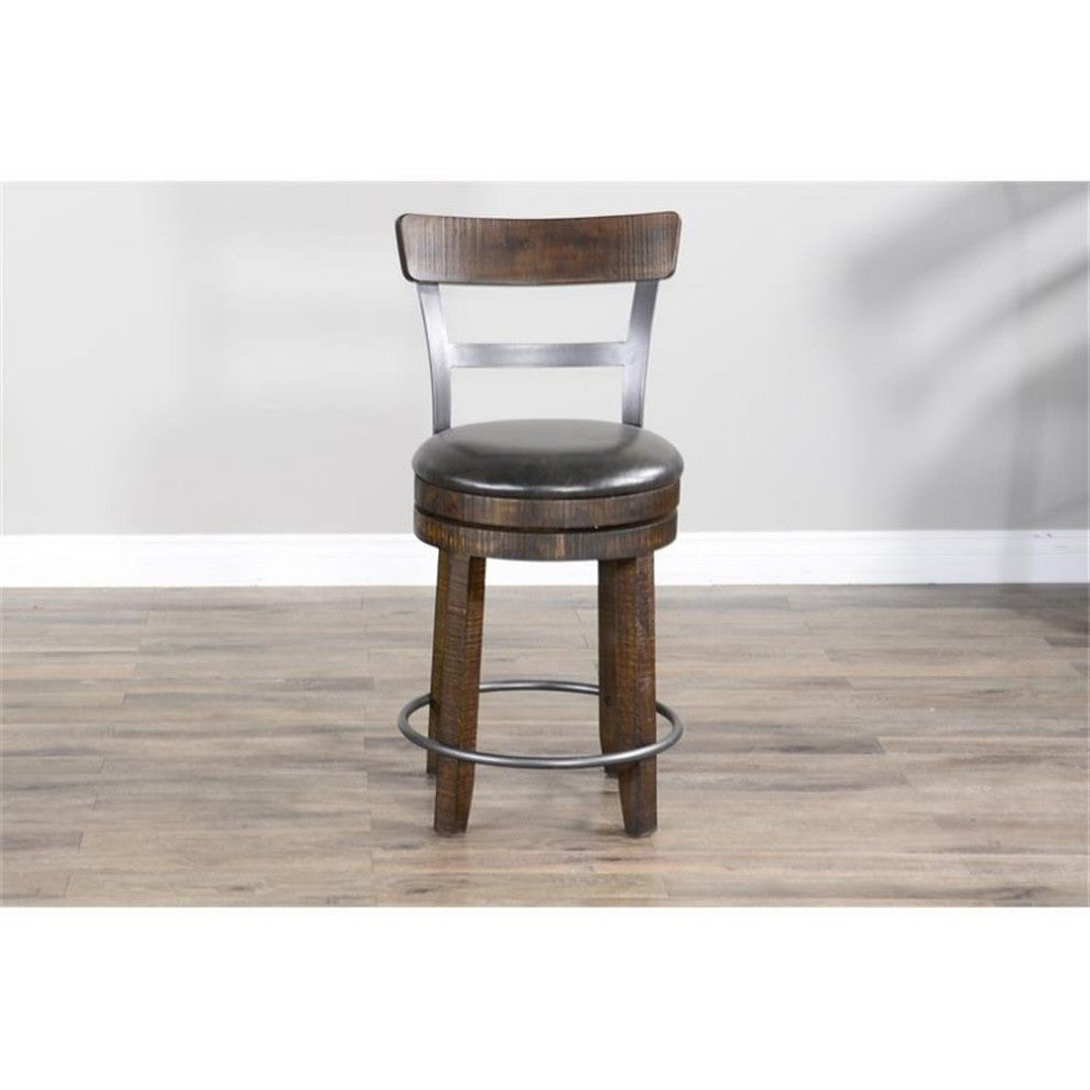Sunny Designs Homestead 24" Swivel Barstool with Back in Tobacco Leaf (Set of 2)