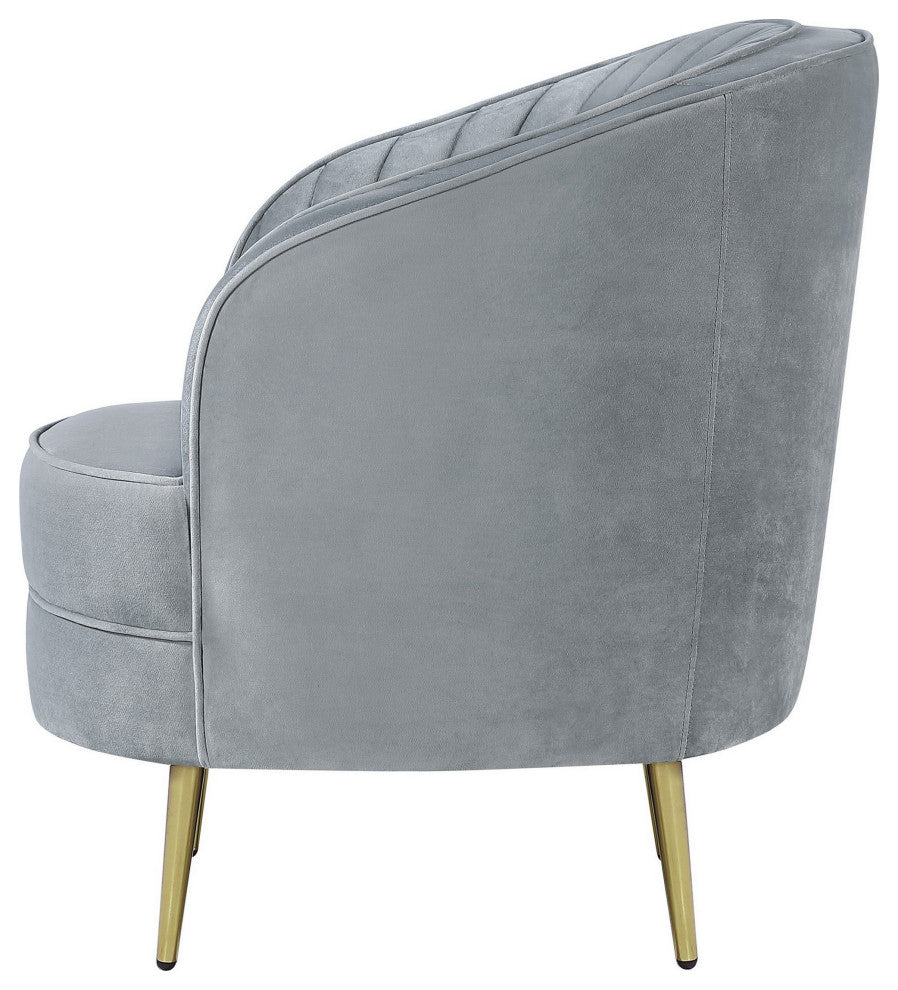 Benzara BM286332 Retro Accent Chair, Channel Tufted, Bucket Style Back, Gray