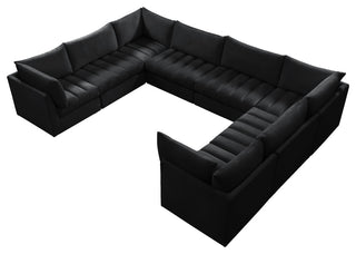 Jacob Velvet Upholstered 8-Piece U-Shaped Modular Sectional, Black