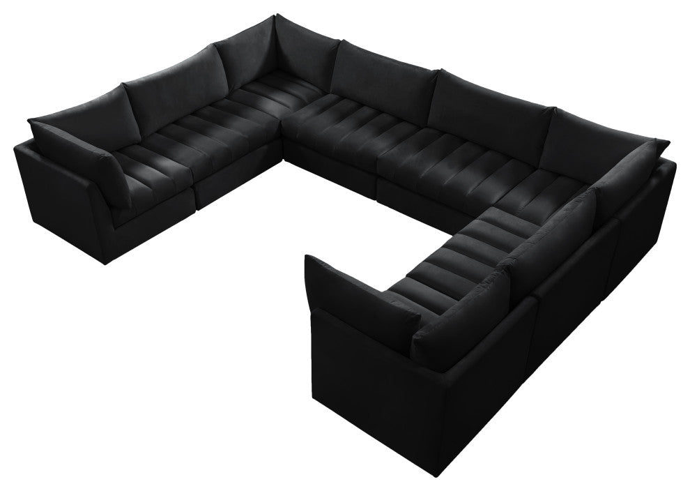 Jacob Velvet Upholstered 8-Piece U-Shaped Modular Sectional, Black
