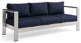 Shore Outdoor Patio Aluminum Sofa - Silver Navy