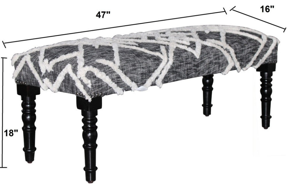 Tufted Geometric Diamond and Distressed Bench, 47" Length