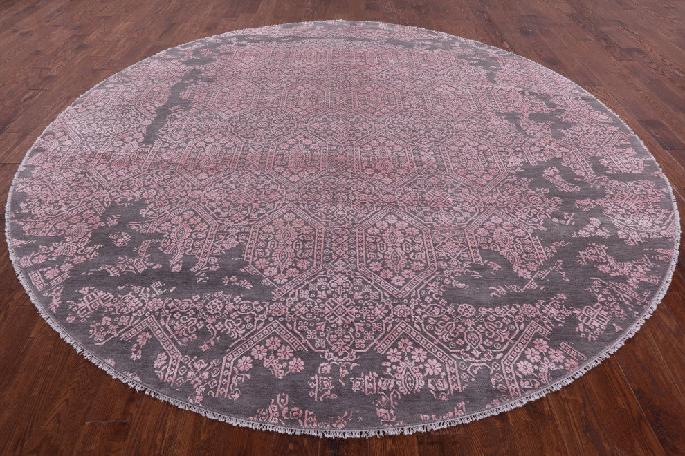 10' Round Persian Hand Knotted Wool and Silk Rug Q6758